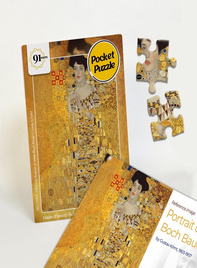 91Knots | Gustav Klimt - The Lady in Gold (Portrait of Adele Bloch-Bauer I) 140pcs Wooden Art Puzzle | Classical Painting Jigsaw for Adults & Teens | Mindful Brain Teaser - Image 1